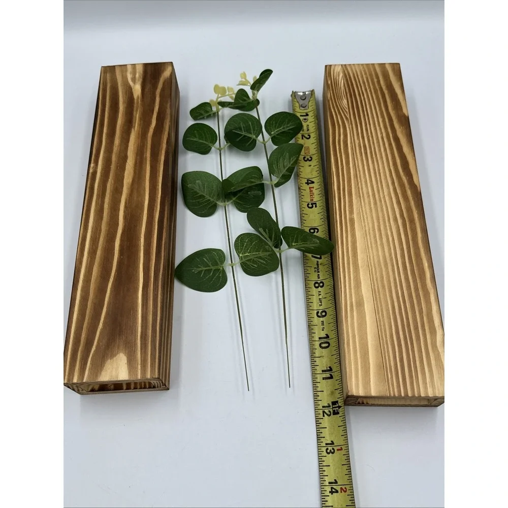 Set of 2‎ Wood Wall Planter Pocket Faux Greenery Dried Flowers Minimalist Pine